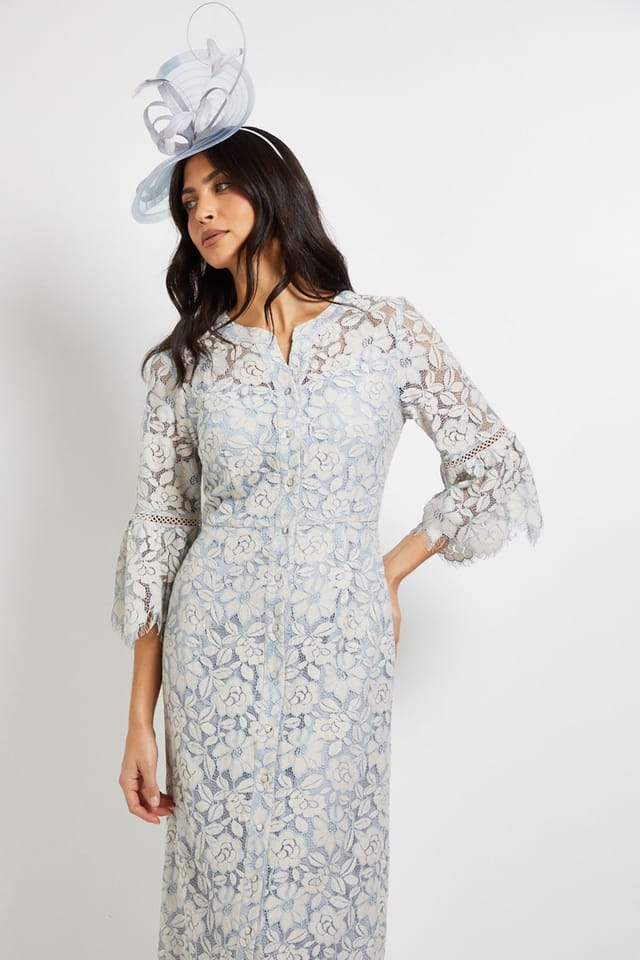 Wallis Wallis Women's Lace Button Flute Sleeve Midi Dress in Blush - 2