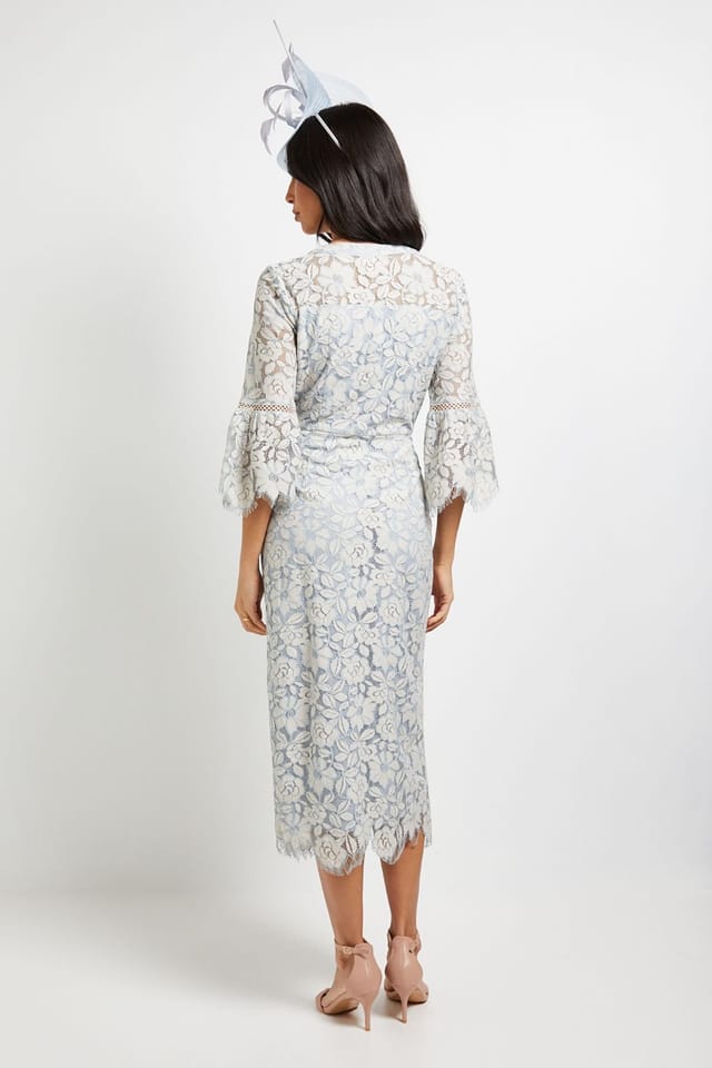 Wallis Wallis Women's Lace Button Flute Sleeve Midi Dress in Blush - 3