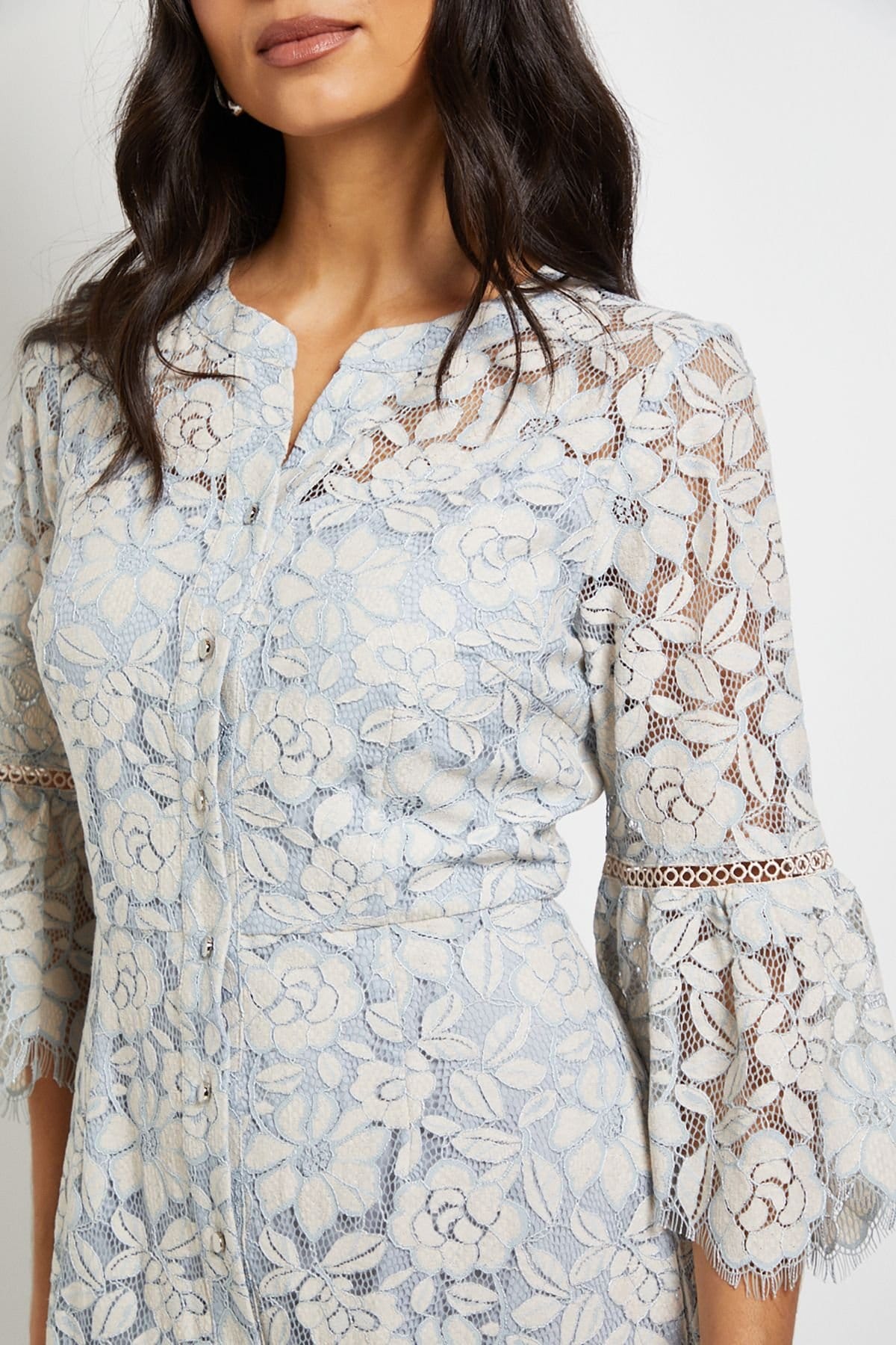 Wallis Wallis Women's Lace Button Flute Sleeve Midi Dress in Blush - 4