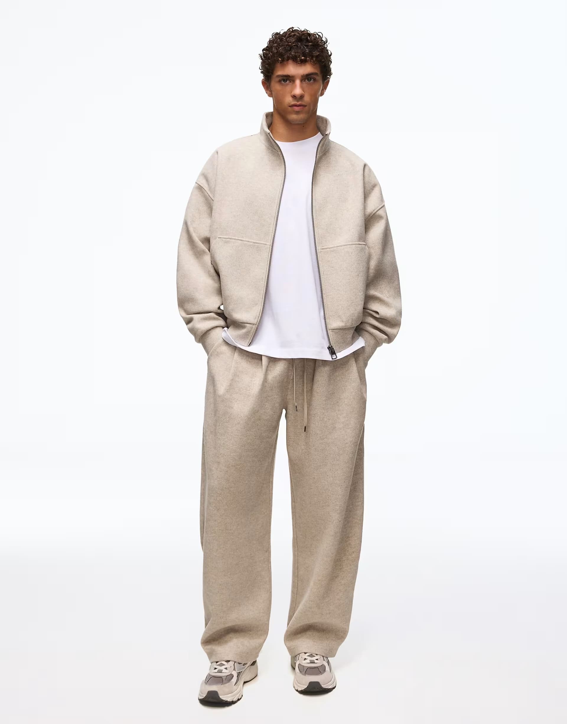 ASOS Bershka Balloon pleated tailored trousers in stone