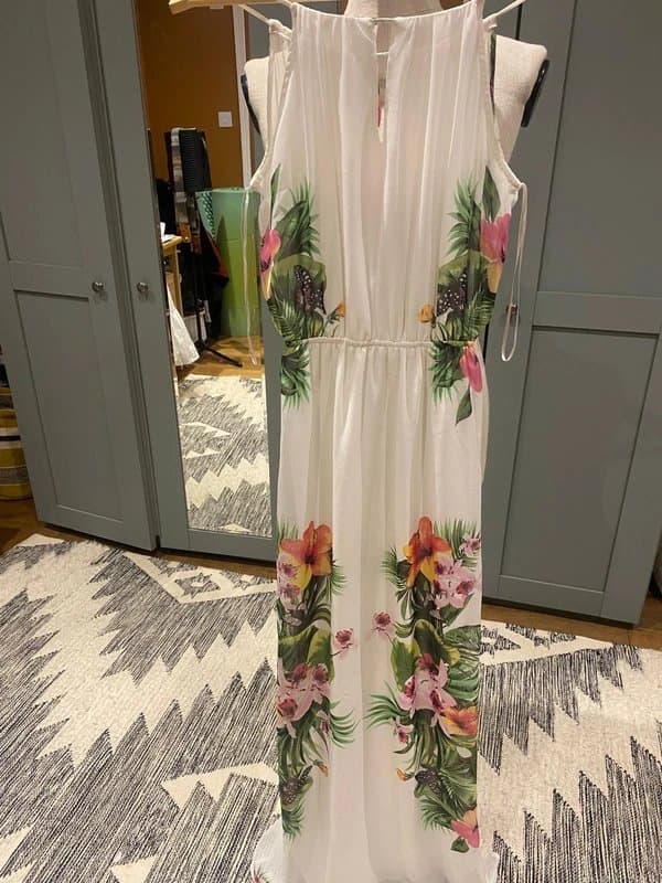 Bershka White Chiffon Tropical Floral Maxi Dress