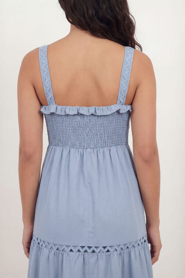Lovedrobe Lovedrobe Women's Ric Rac Detail Tiered Midaxi Dress in Blue - 3