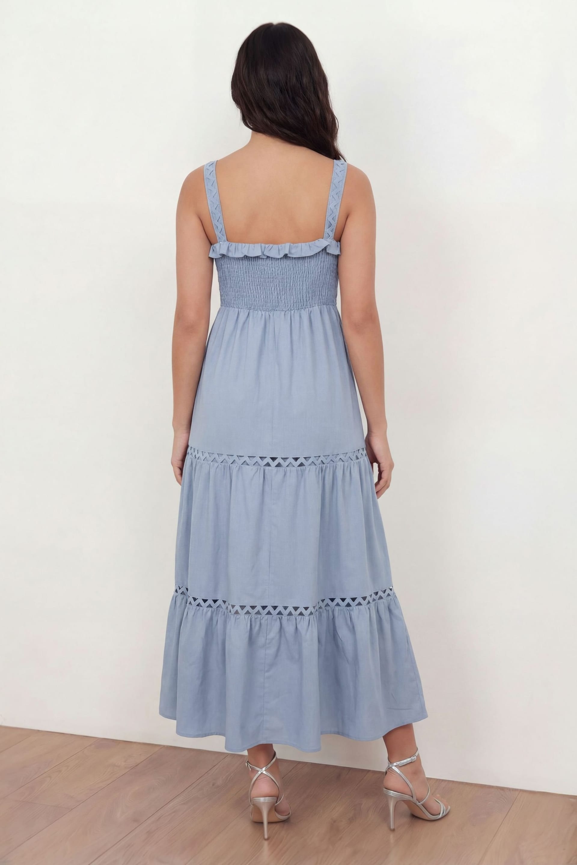 Lovedrobe Lovedrobe Women's Ric Rac Detail Tiered Midaxi Dress in Blue - 4