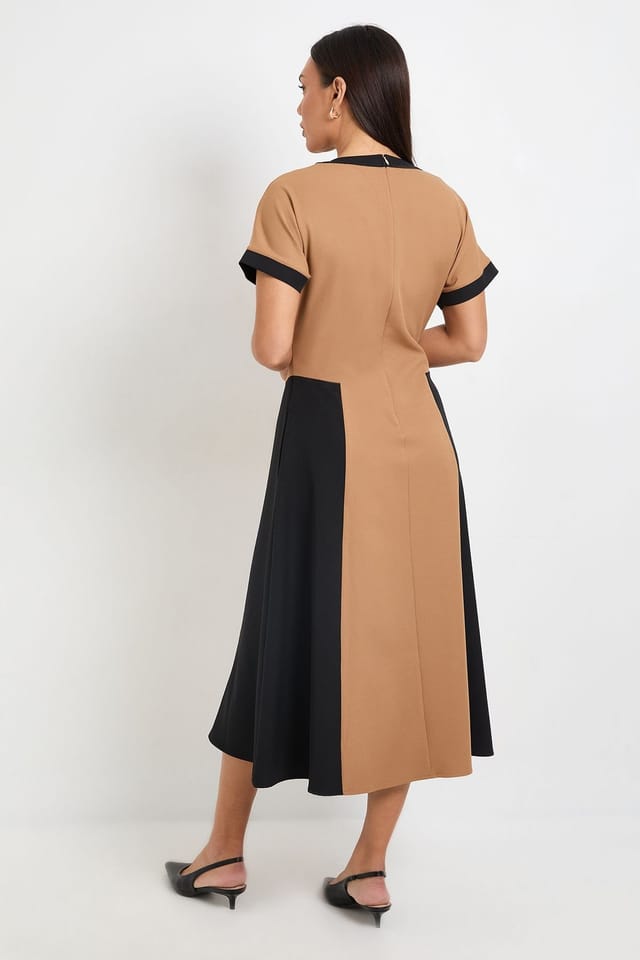 Principles Principles Women's Formal Colour Block Contrast V Neck Midi Dress in Black - 3