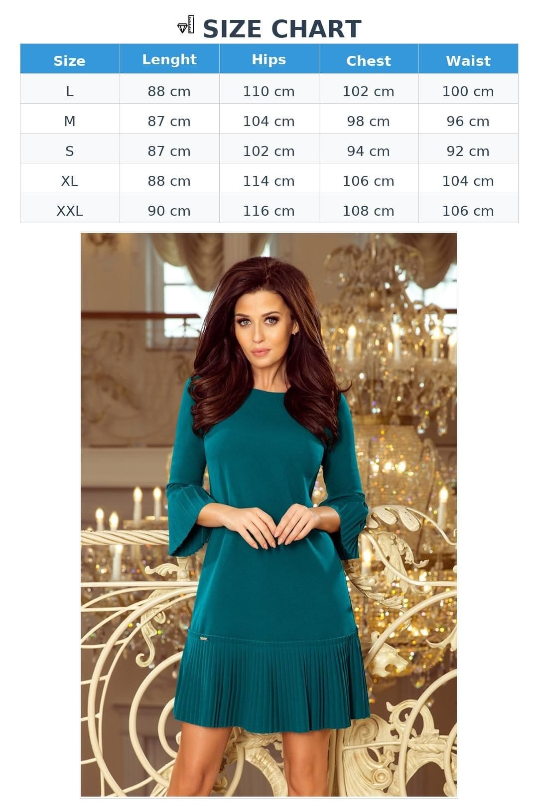 Love Lace Love Lace Women's Modest Blue Pleated Day Dress With Sleeves in Teal - 4