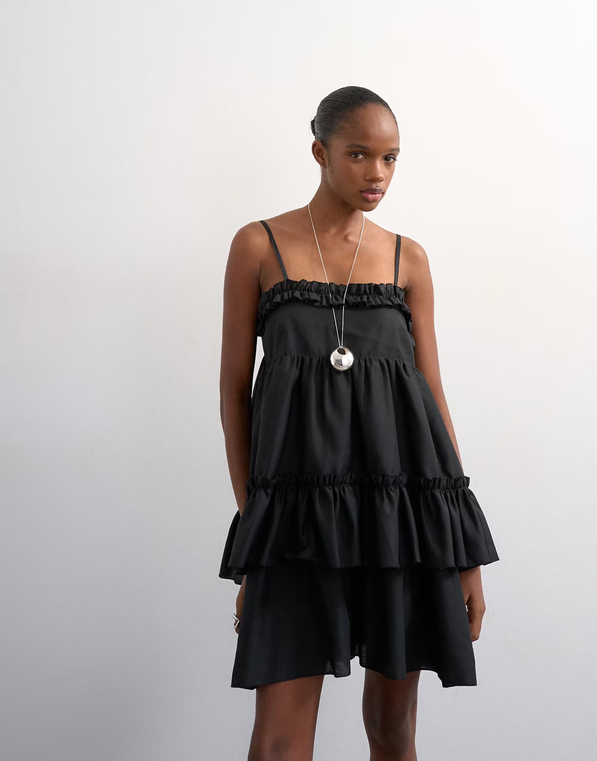 ASOS Topshop voluminous frill midi dress in black