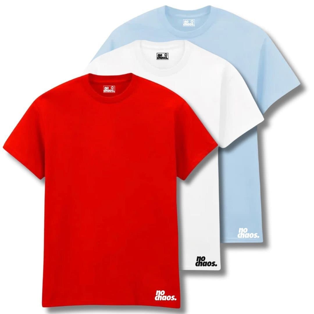 No Chaos No Chaos Men's Logo 3 Pack T-Shirts - Red/White/Sky Blue
