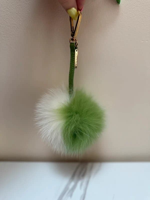 Birdy Green white two tone fluffy pompom key ring bag charm