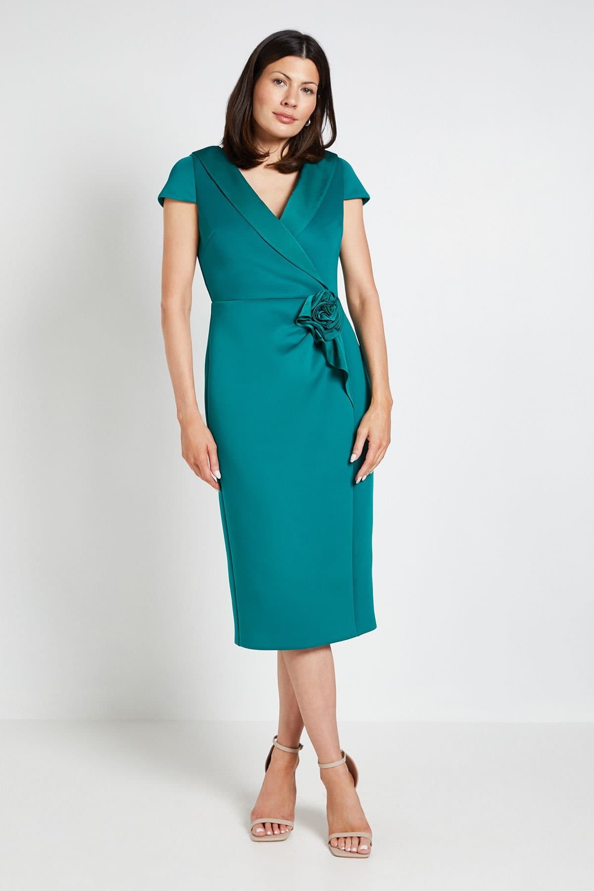 Wallis Wallis Women's Occasion Scuba Corsage Midi Dress in Forest