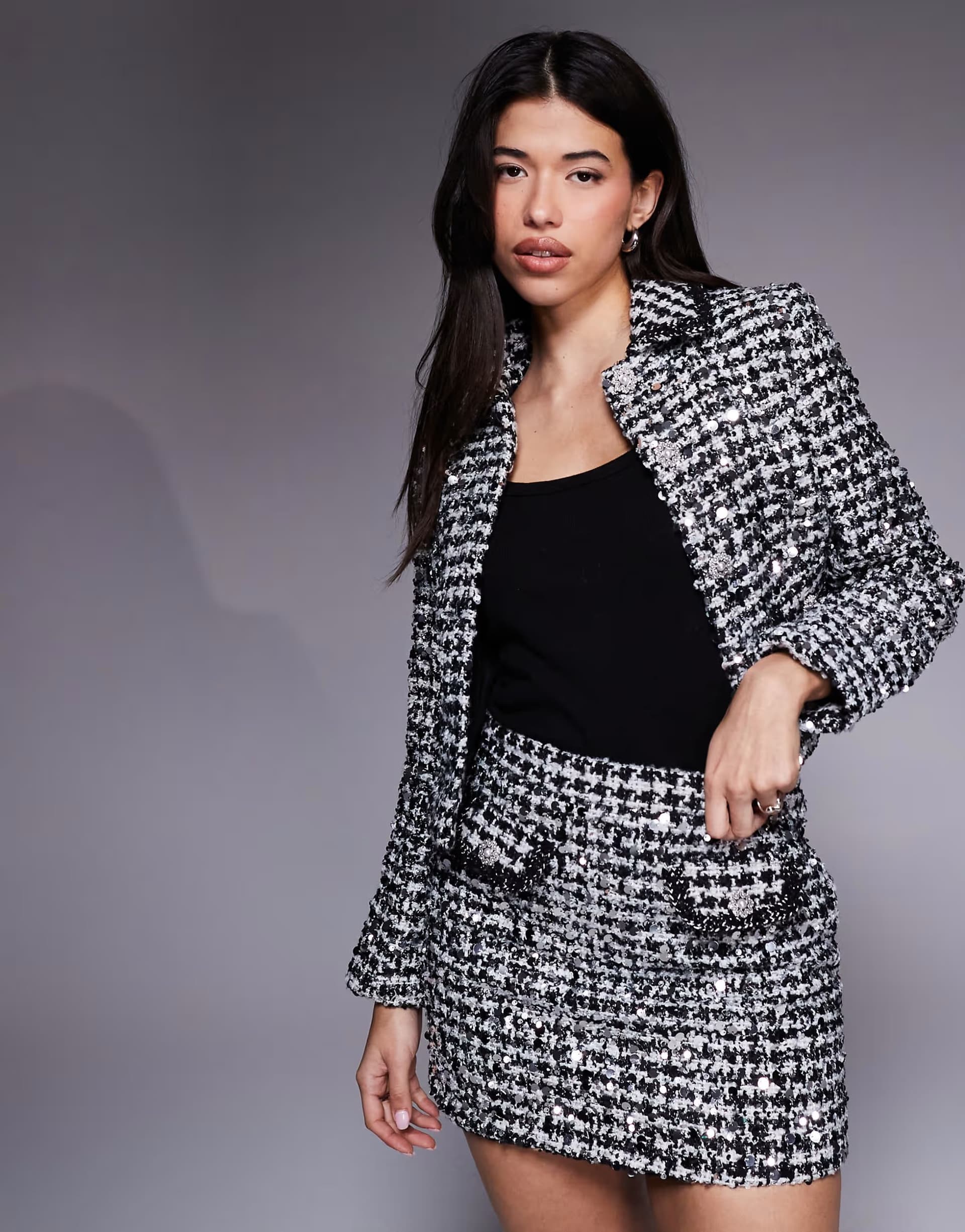 ASOS River Island tailored sparkly boucle jacket in black 