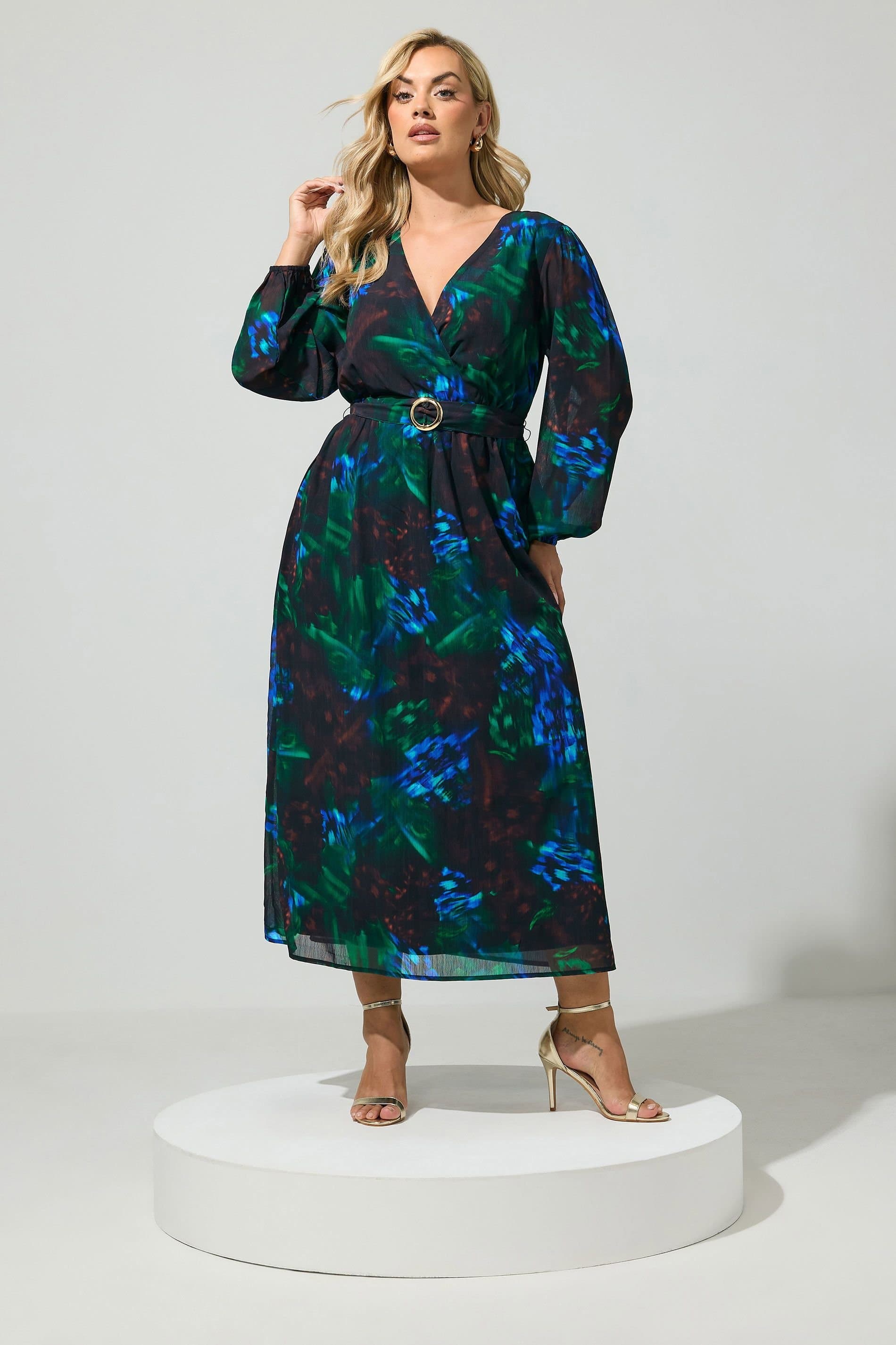 Yours Yours Women's Abstract Buckle Wrap Dress in Black