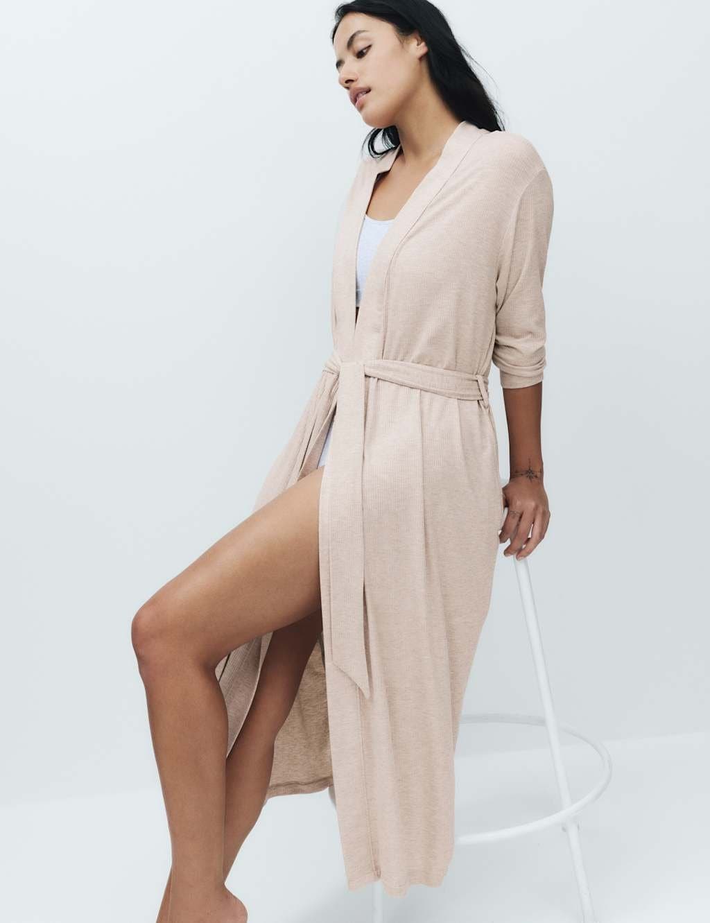 Marks & Spencer M&S Modal Rich Ribbed Long Wrap Fawn