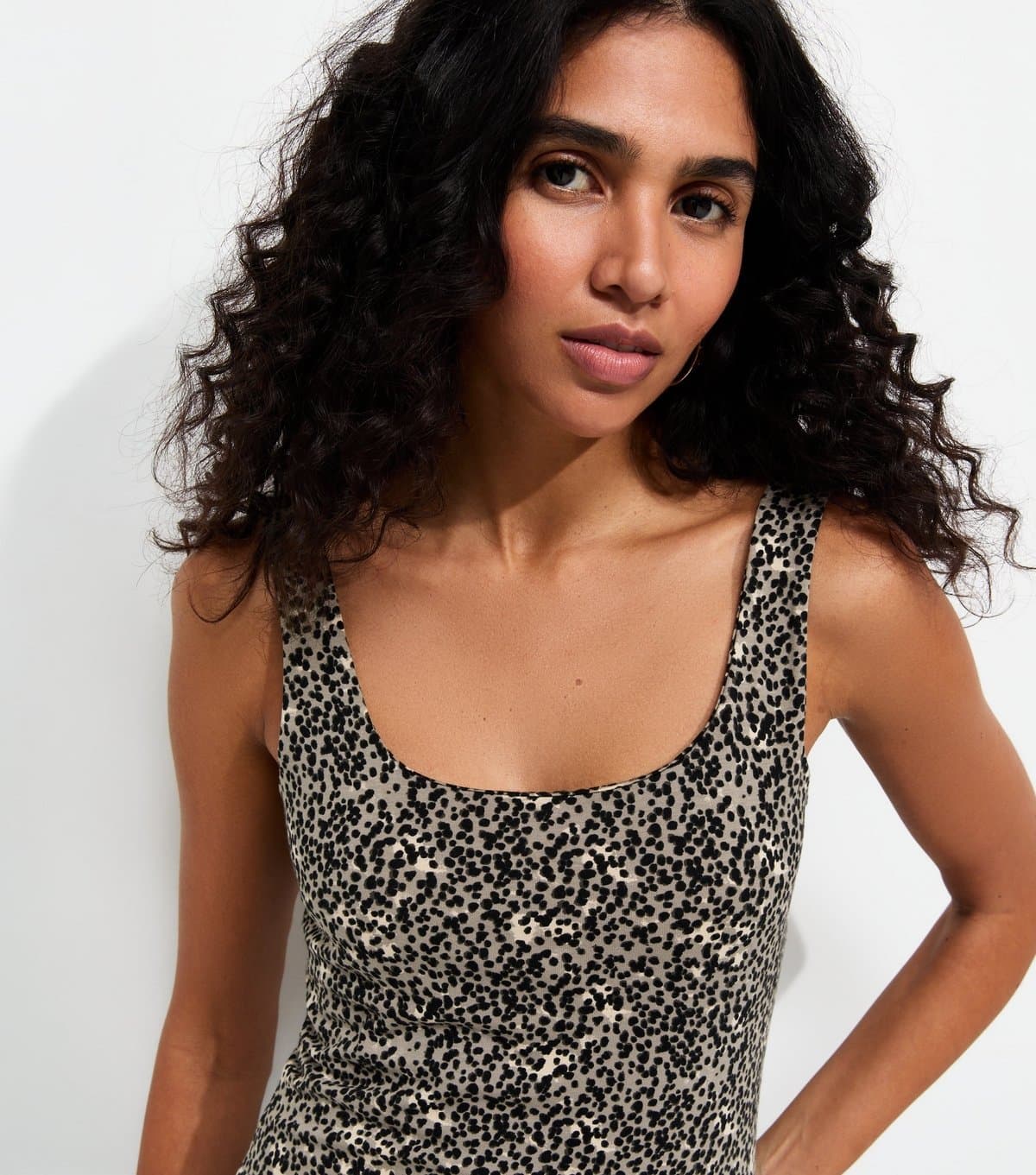 New Look Women's Leopard Print Cotton Rich Square Neck Vest New Look