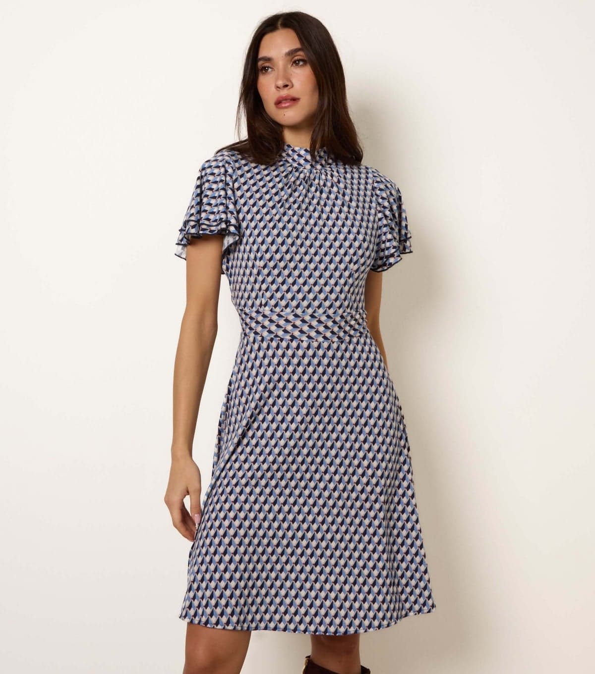 Blue Vanilla Women's Navy High Neck Angel Sleeve Mini Dress Blue Vanilla New Look