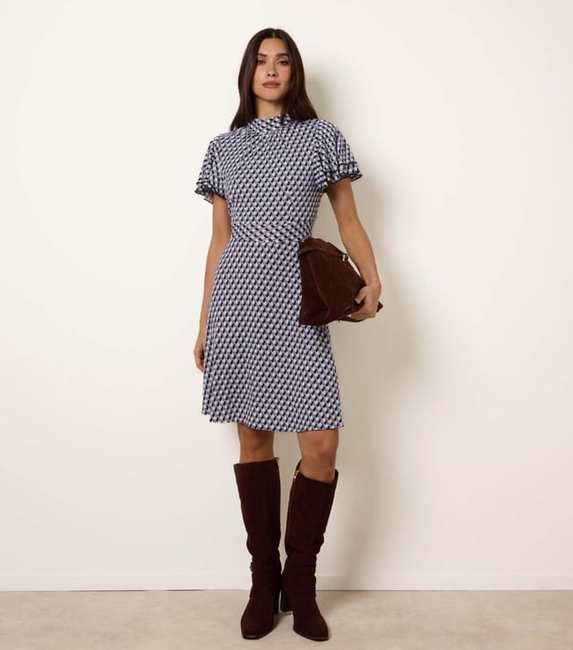 Blue Vanilla Women's Navy High Neck Angel Sleeve Mini Dress Blue Vanilla New Look - 2