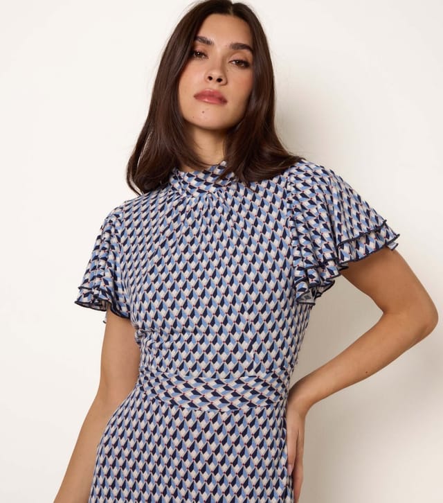 Blue Vanilla Women's Navy High Neck Angel Sleeve Mini Dress Blue Vanilla New Look - 3