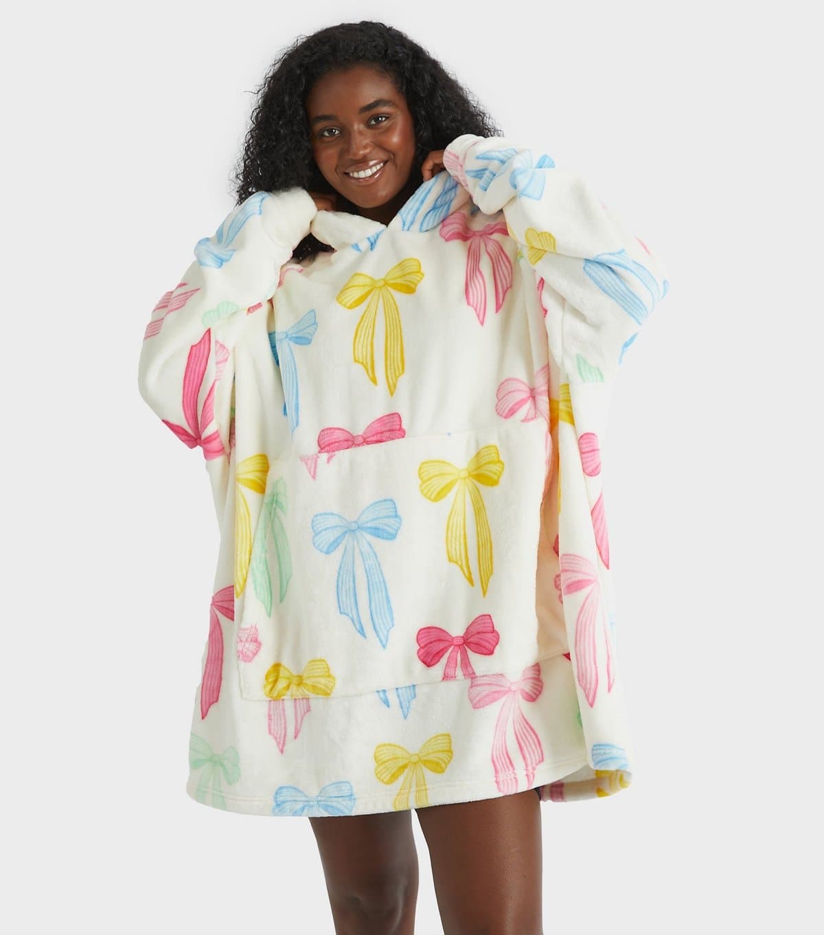 Skinnydip Women's White Bow Print Fleece Blanket Hoodie Skinnydip New Look