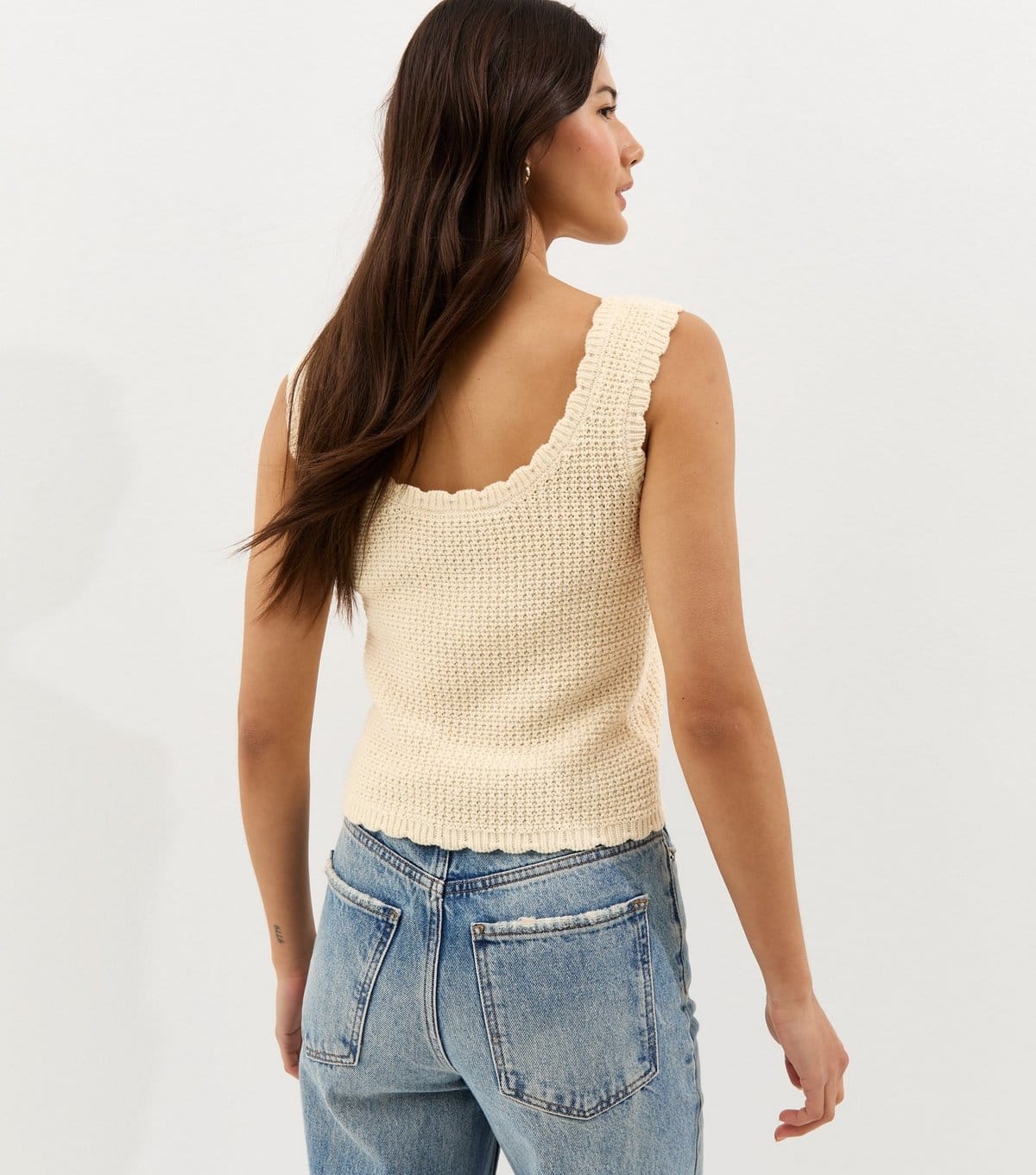 New Look Women's Cream Cotton Rich Embroidered Flower Knit Vest New Look - 4