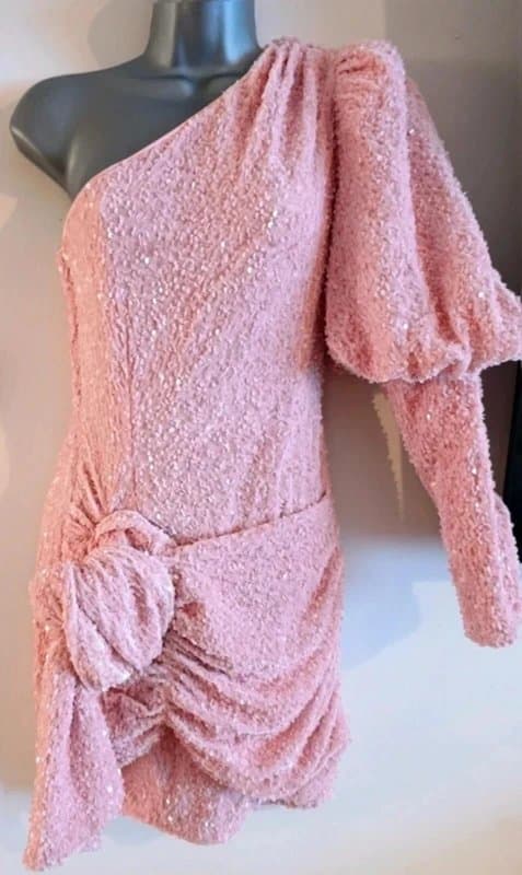 ASOS ASOS luxe Pink Sequin One Shoulder Bow Mini Dress UK 8 Self Portrait Style Prom