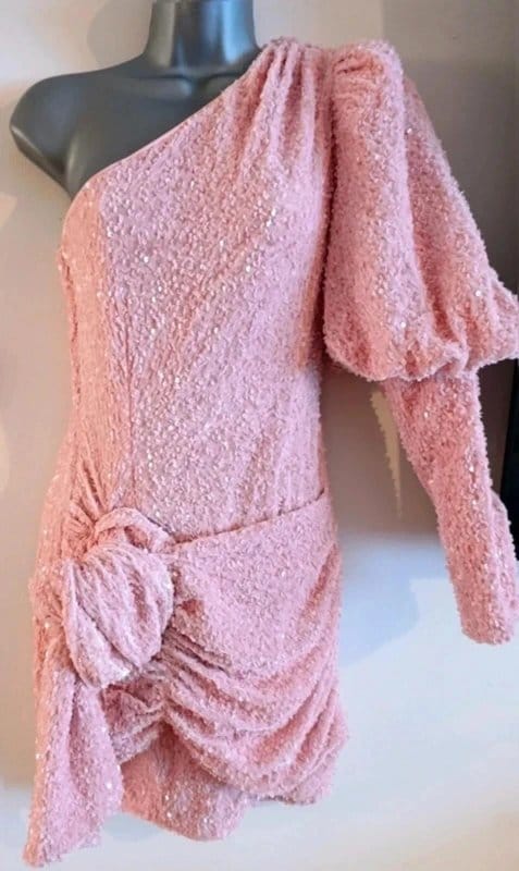 ASOS Luxe Pink Sequin One Shoulder Bow Mini Dress