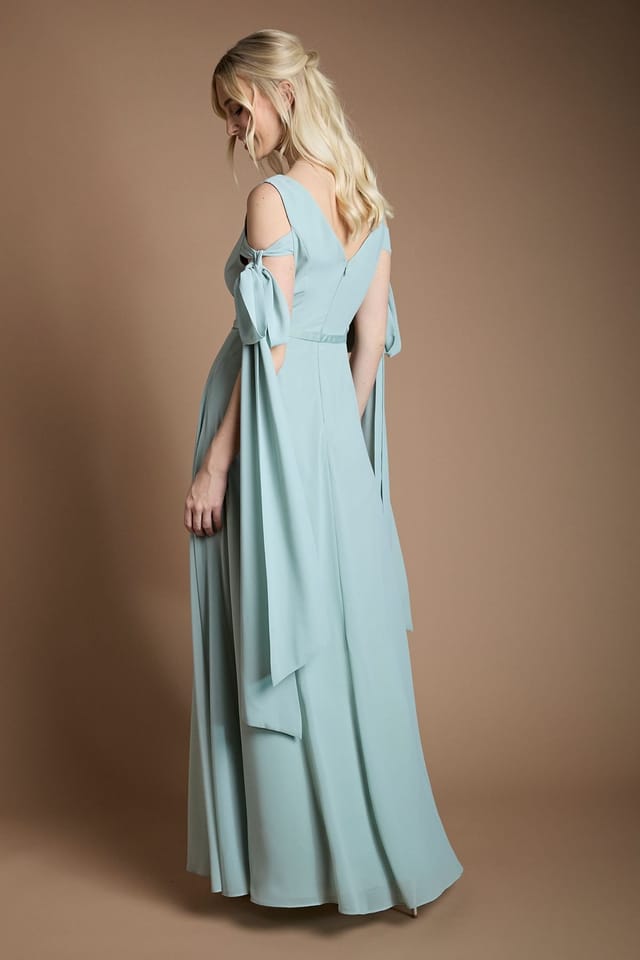 Coast Coast Women's Bow Sleeve Chiffon Bridesmaid Maxi Dress in Sage - 3