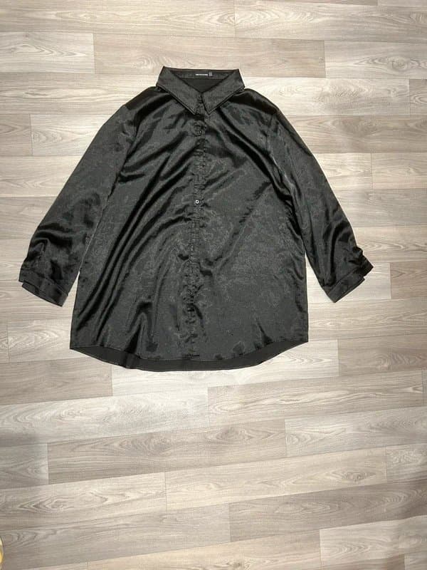 PrettyLittleThing PrettyLittleThing Black Satin Shirt Dress - Size 22