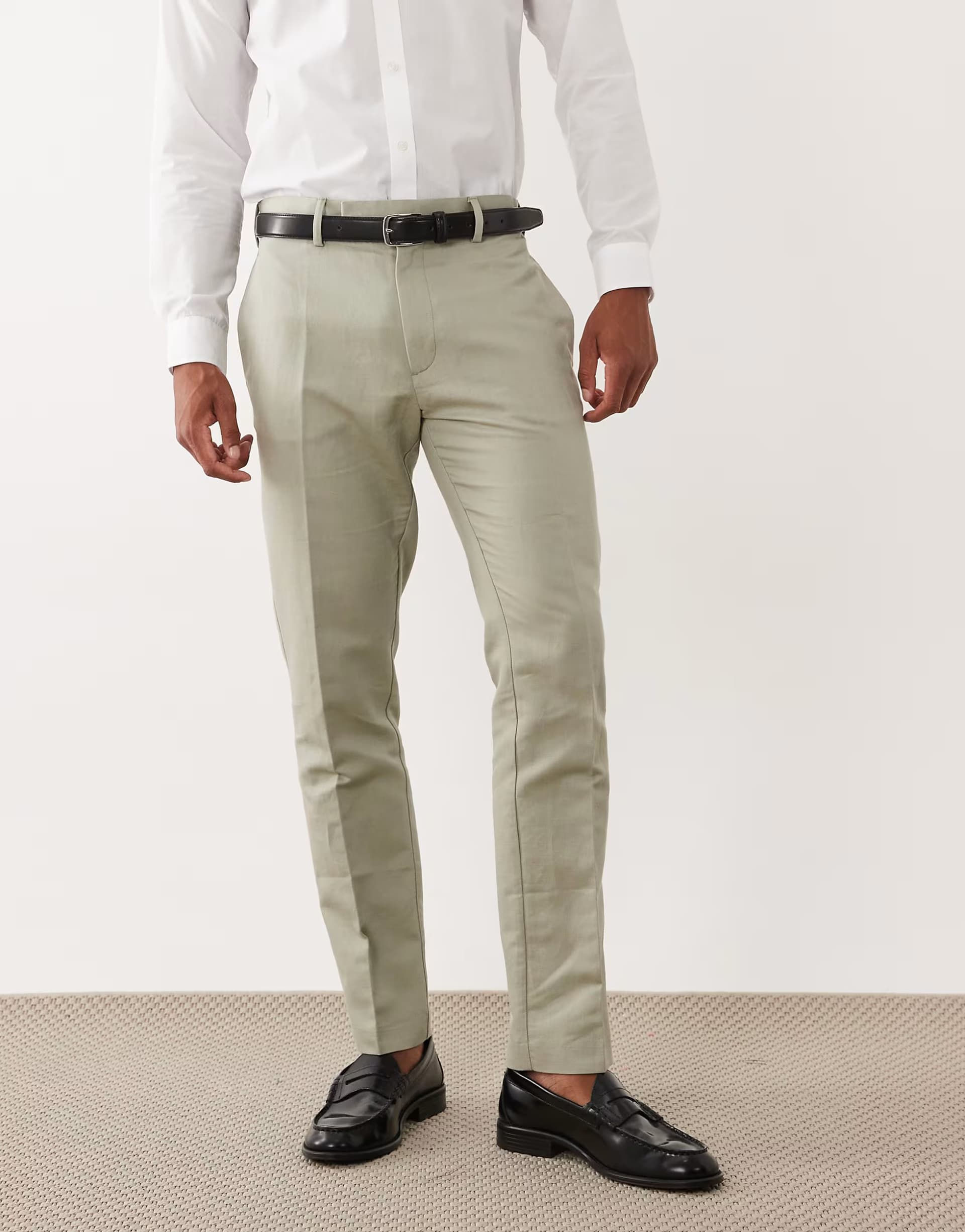 ASOS ASOS Sage Green Linen Rich Slim Trousers