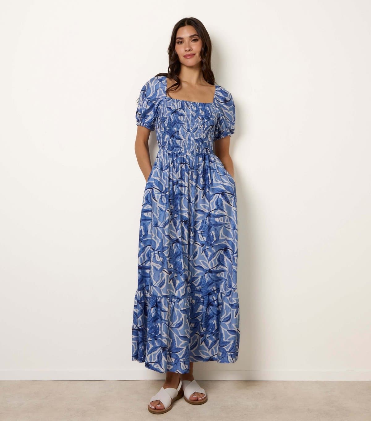 Blue Vanilla Women's Blue Square Neck Midi Dress Blue Vanilla New Look