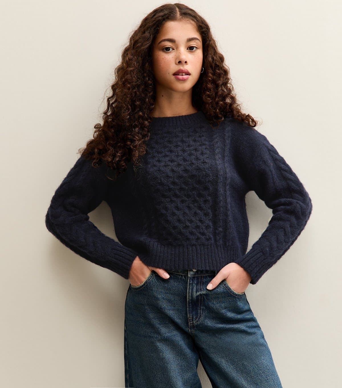 New Look Girls' Navy Cable Knit Jumper New Look