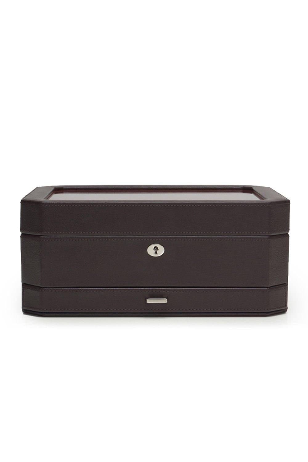 Wolf WOLF Men's Windsor 10 Piece Watch Box with Drawer in Brown