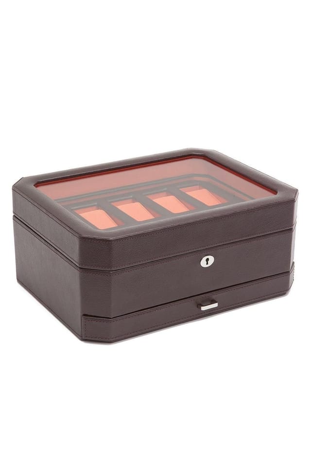 Wolf WOLF Men's Windsor 10 Piece Watch Box with Drawer in Brown - 2
