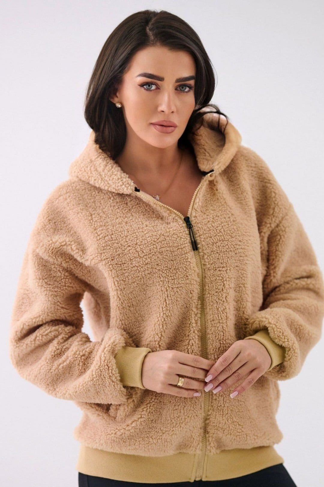 Love Lace Beige Polyester Zip Hooded Sweatshirt