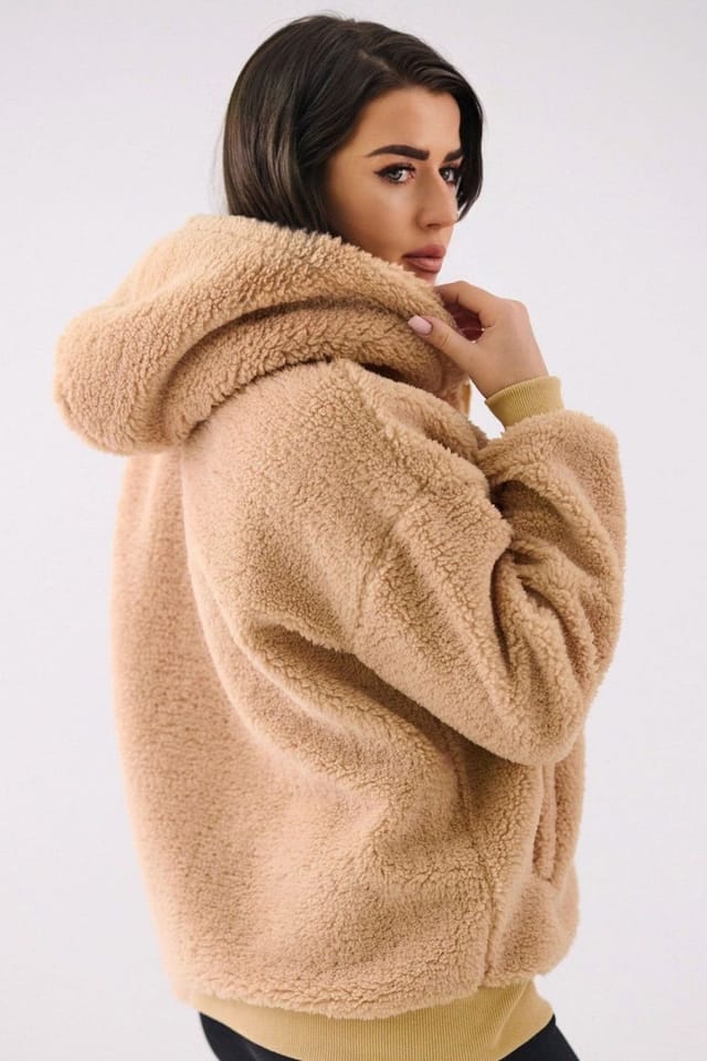 Love Lace Love Lace Women's Sheep Style Casual Zip Hooded Sweatshirt in Beige - 3