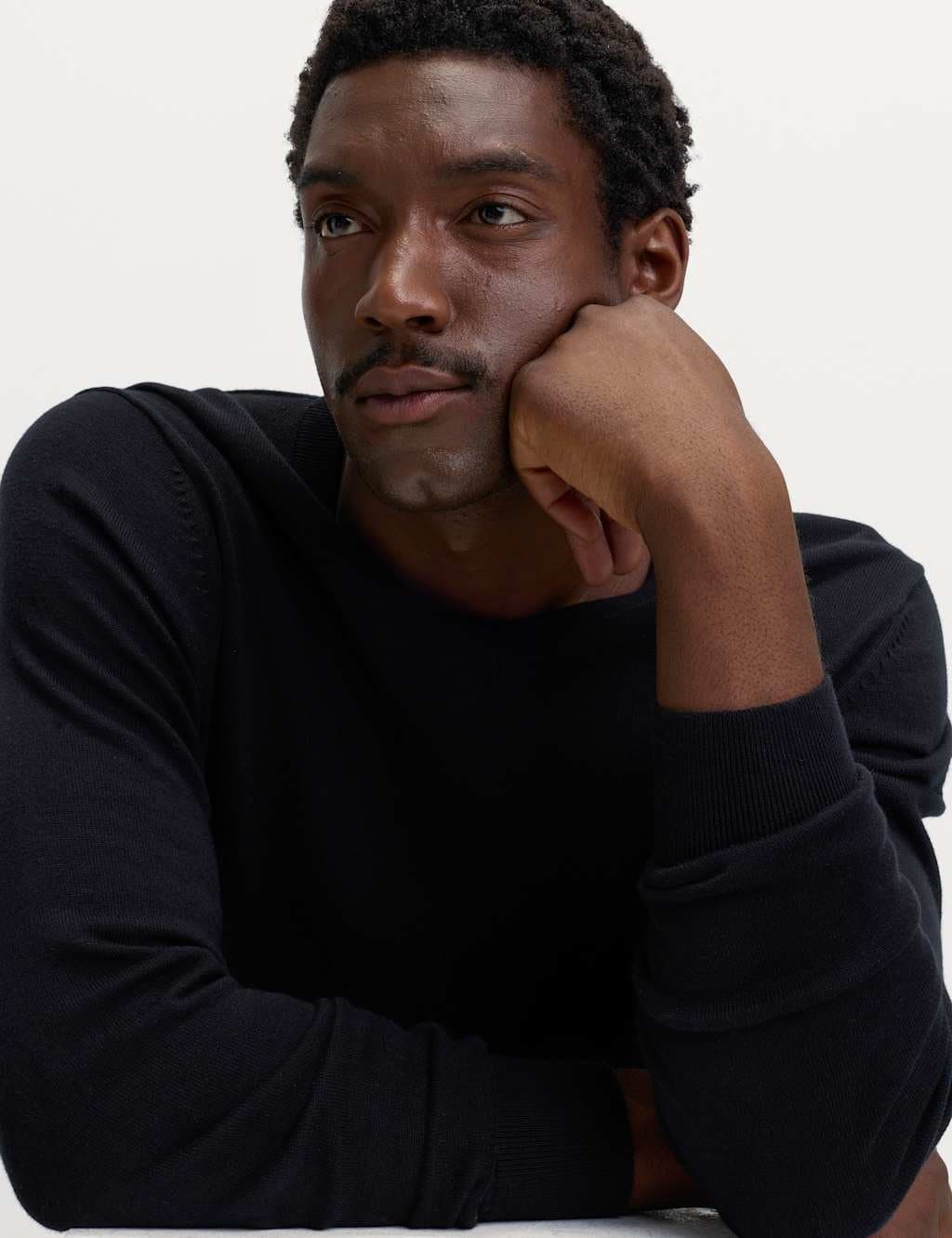 Marks & Spencer M&S Pure Cotton V-Neck Jumper Black