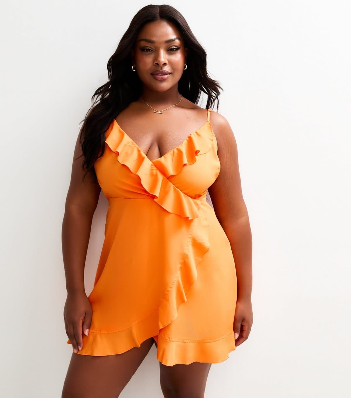 Urban Bliss Women's Plus Size Orange Ruffle Trim Mini Dress Curves Urban Bliss New Look