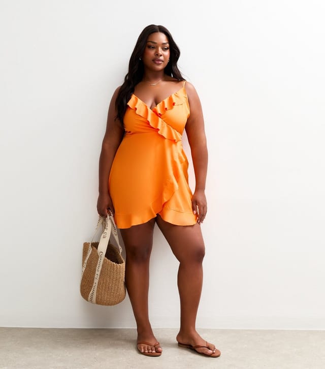 Urban Bliss Women's Plus Size Orange Ruffle Trim Mini Dress Curves Urban Bliss New Look - 3