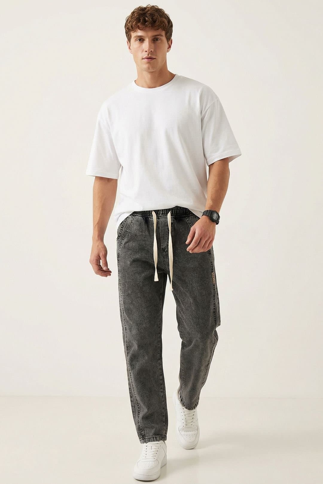 Big Dart Big Dart Men's Relaxed Fit Denim Pants with Drawstring Waist in Charcoal