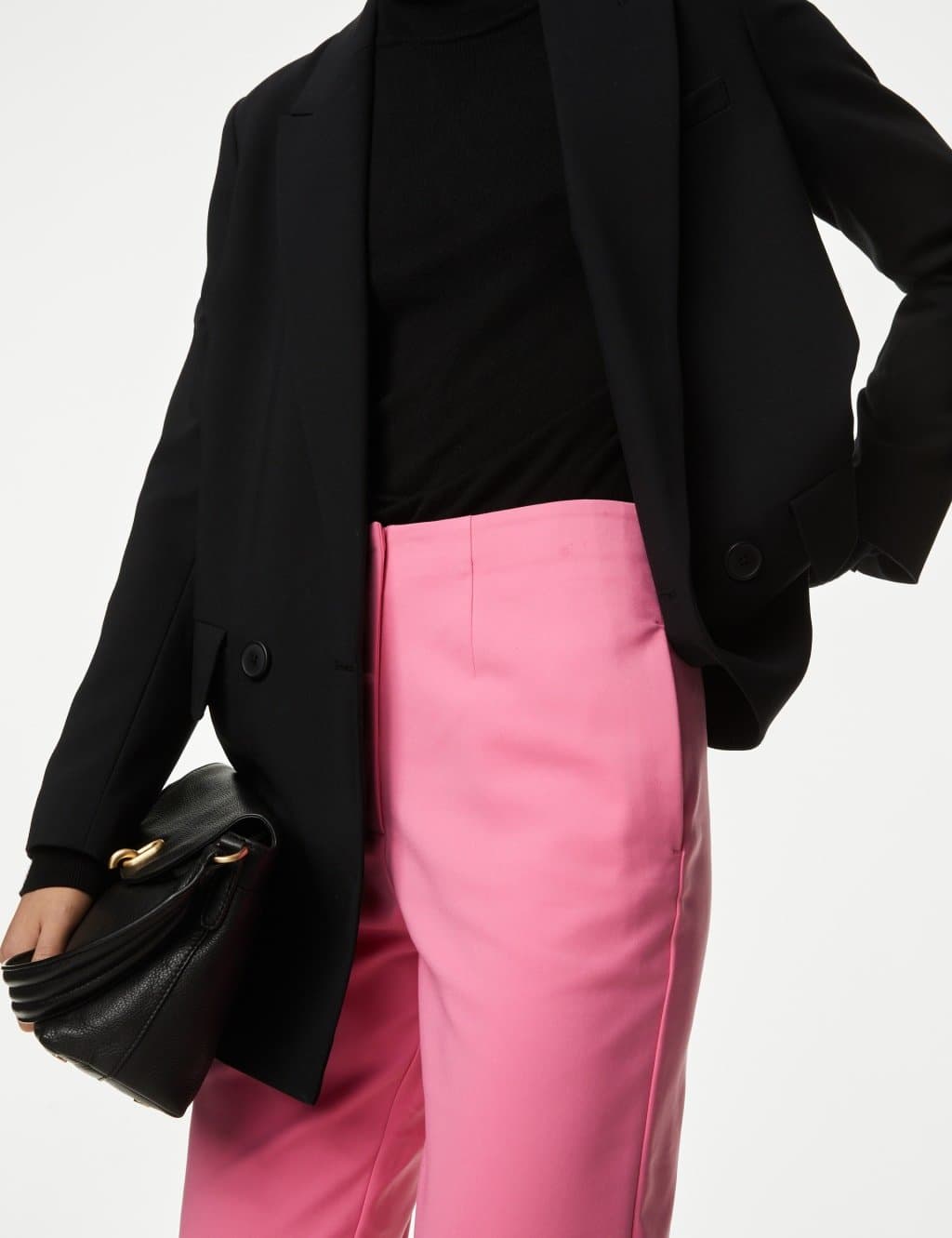 Marks & Spencer M&S Cotton Blend Slim Fit Cropped Trousers Medium Pink