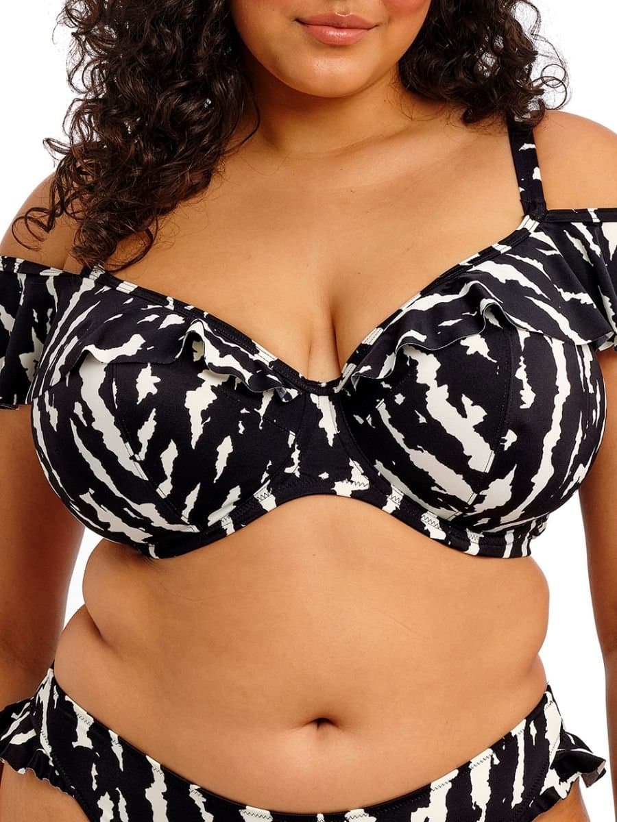 Elomi Elomi Black Zebra Print Bikini Top with Ruffle Detail