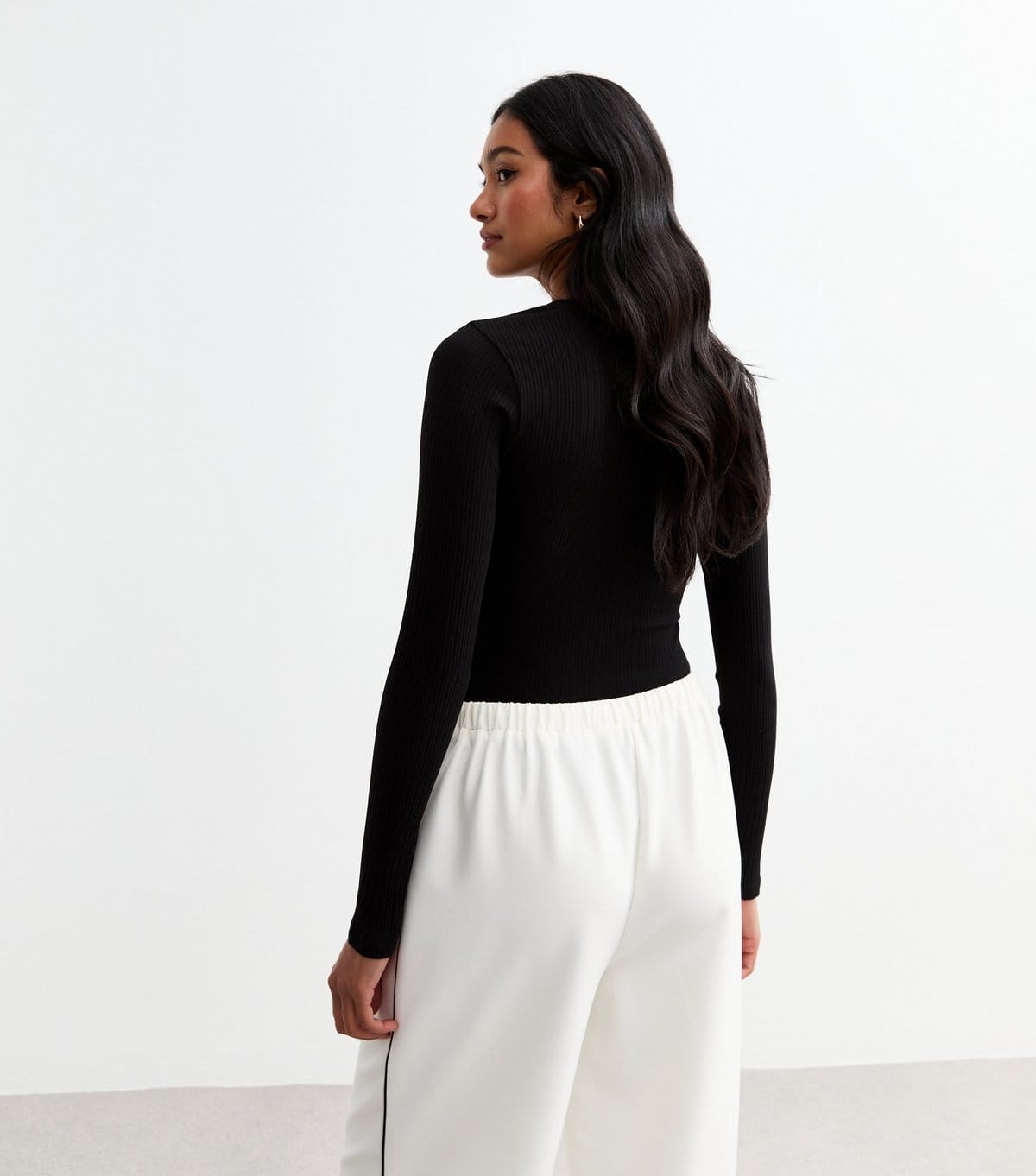 New Look Women's Black Ribbed Cotton Blend Crew Neck Bodysuit New Look - 4