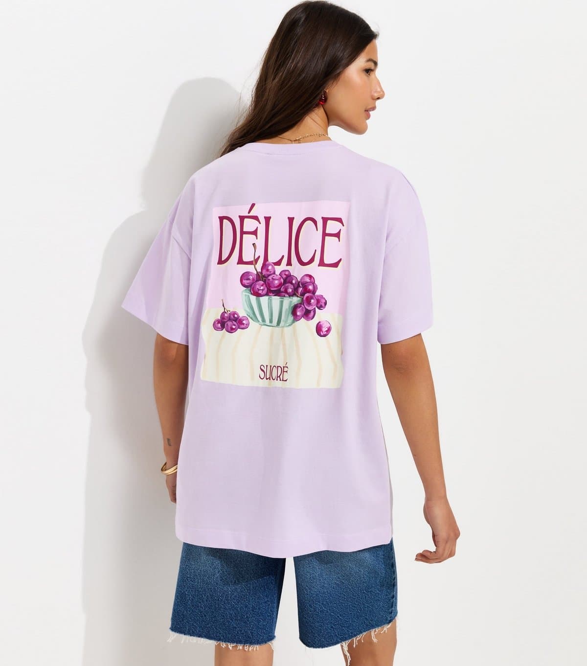 New Look Women's Lilac Cotton Délice Print Oversized T-Shirt New Look