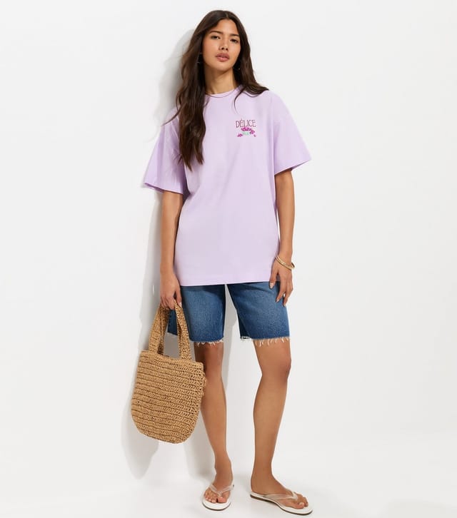 New Look Women's Lilac Cotton Délice Print Oversized T-Shirt New Look - 2