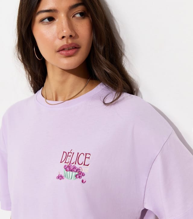 New Look Women's Lilac Cotton Délice Print Oversized T-Shirt New Look - 3