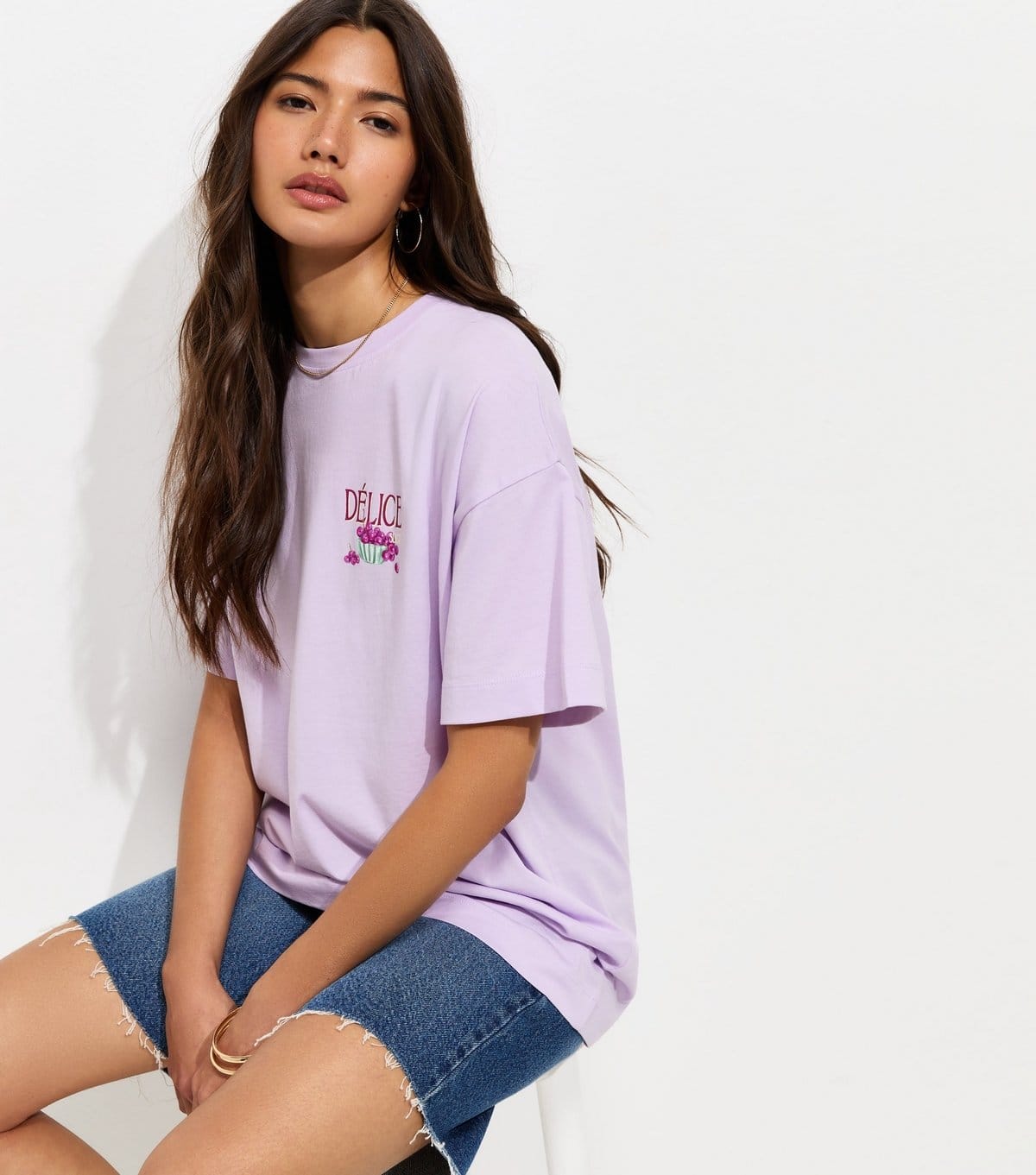 New Look Women's Lilac Cotton Délice Print Oversized T-Shirt New Look - 4