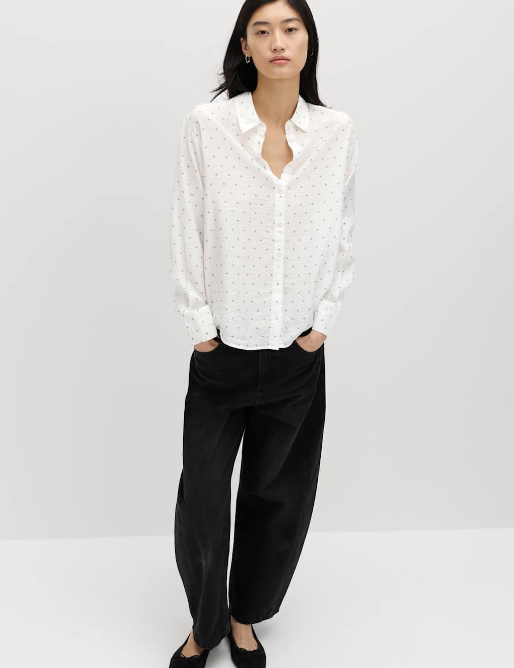 Marks & Spencer M&S Textured Collared Button Through Shirt Ivory Mix - 2