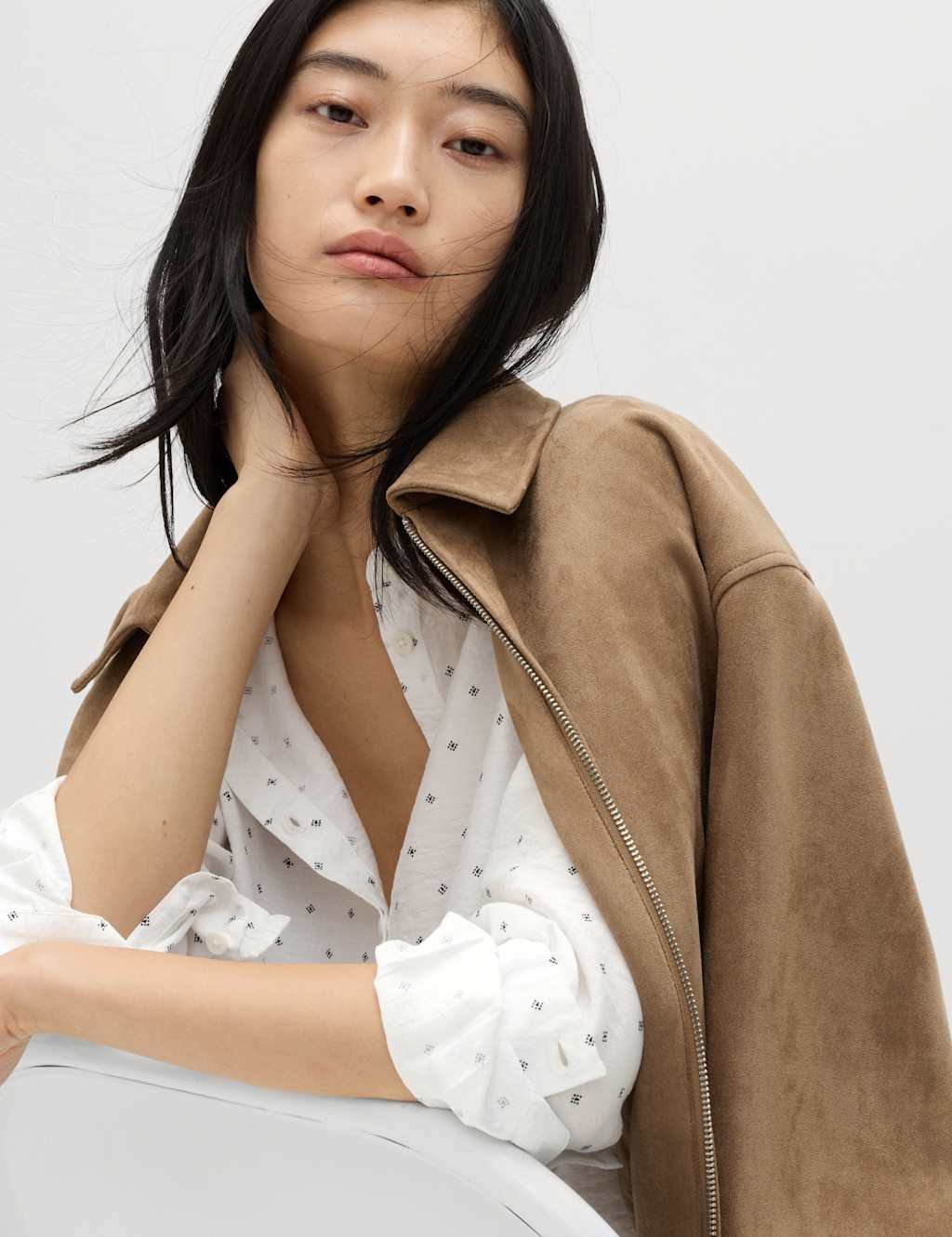 Marks & Spencer M&S Textured Collared Button Through Shirt Ivory Mix - 3