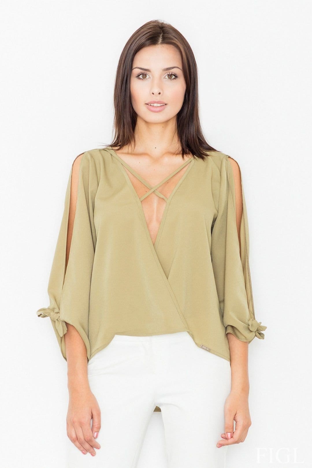 Love Lace Love Lace Women's Lightweight Lace Neck Cutout Sleeve Blouse in Green - 1