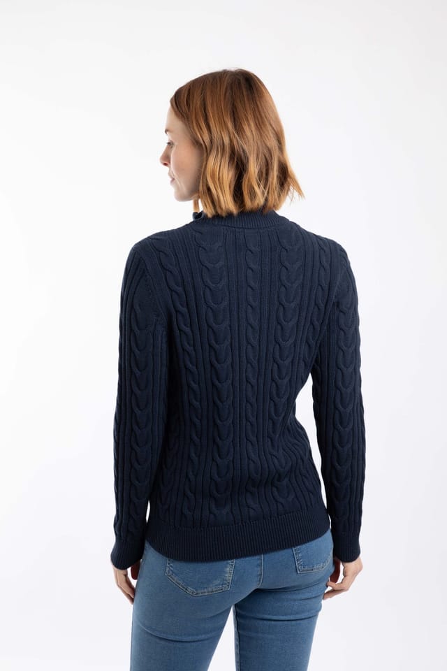 Weird Fish Weird Fish Women's Lunenne Full Zip Cable Knit in Navy - 3