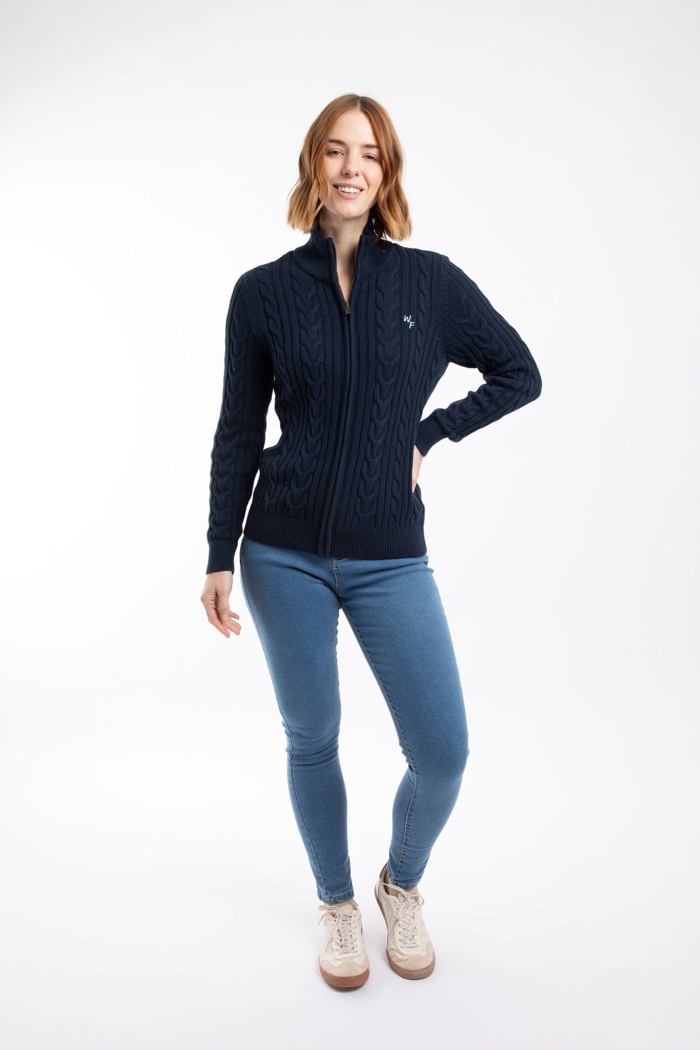 Weird Fish Weird Fish Women's Lunenne Full Zip Cable Knit in Navy - 4