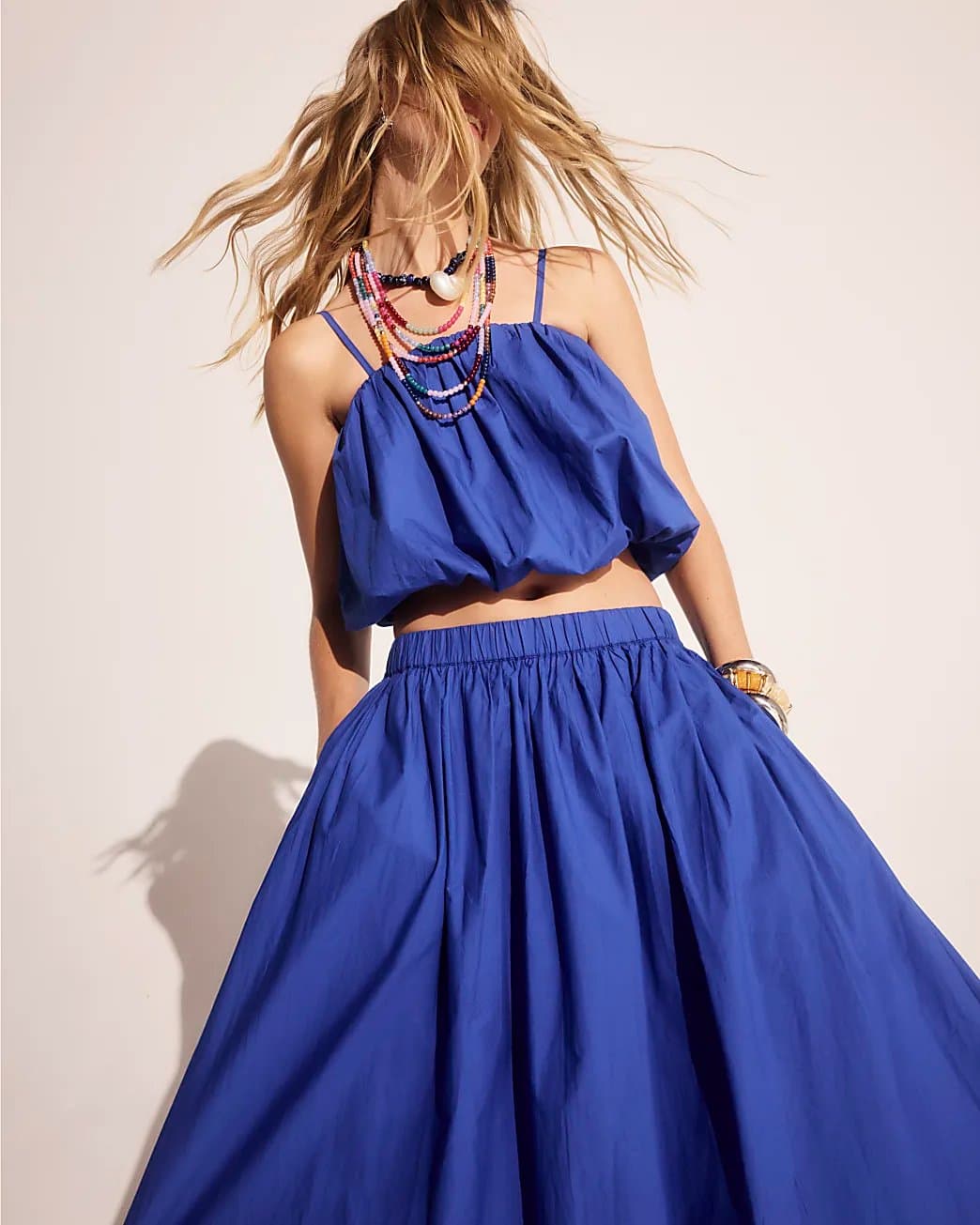 River Island River Island Womens Blue Poplin Bubble Hem Skirt
